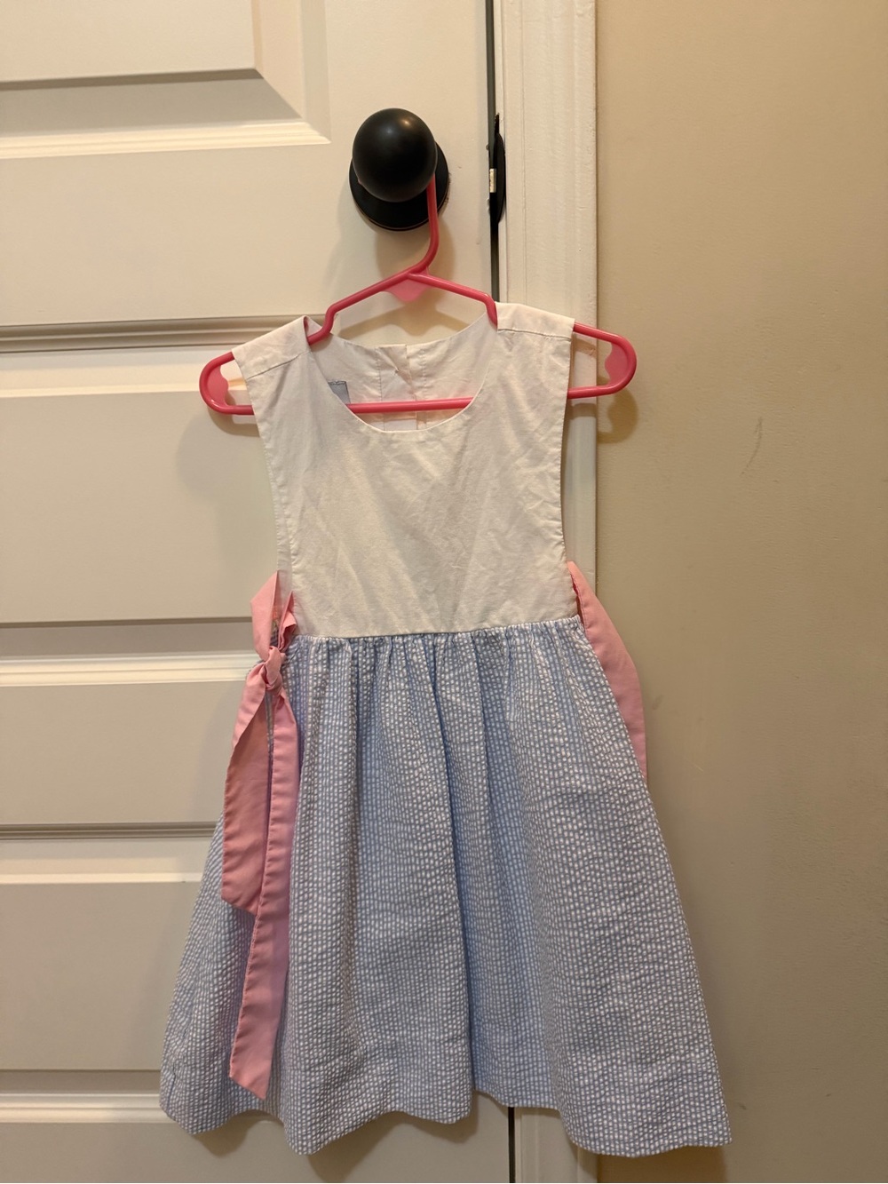Nantucket Kids White & Blue Seersucker Dress with Pink Sash - Size 3t